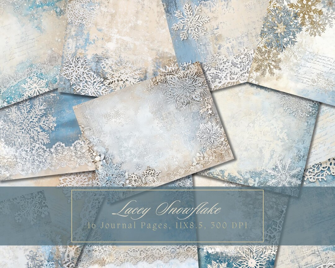 Snowflake Junk Journal Kit Winter Lace Background Journal Pages ...