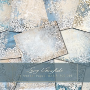 Schneeflocke Junk Journal Kit Winter Spitze Hintergrund Journal Seiten Printable Shabby Chic Schnee Digitales Papier für Scrapbooking Vintage Ephemera