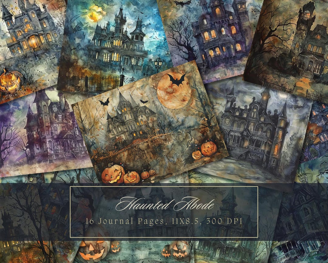 Watercolor Haunted Mansion Junk Journal Kit Dark Vintage Ephemera ...