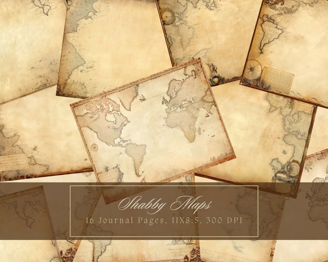 Vintage Maps Travel Printable Junk Journal Pages Grunge Paper Rustic ...