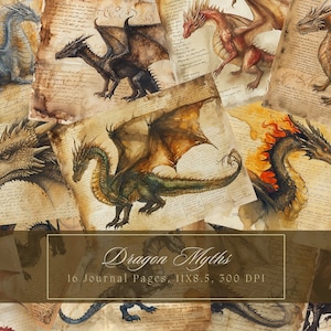 Dragon Junk Journal Kit Fantasy Journal Pages Afdrukbare Collage Sheet Dragons Digitaal Papier voor Scrapbooking Fantastische Shabby Journal Pagina