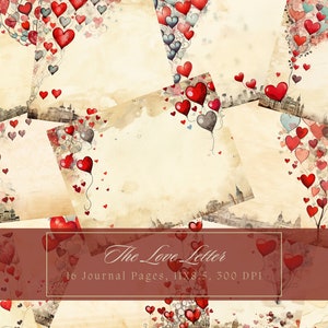 Herzen Junk Journal Kit Vintage Liebe Brief leere Seite Digitales Papier für Scrapbooking Vintage Valentine Ephemera leere Journal Seite