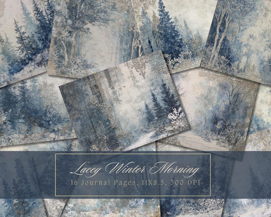 Shabby Winter Forest Junk Journal Kit Snowy Pages Trees Background ...