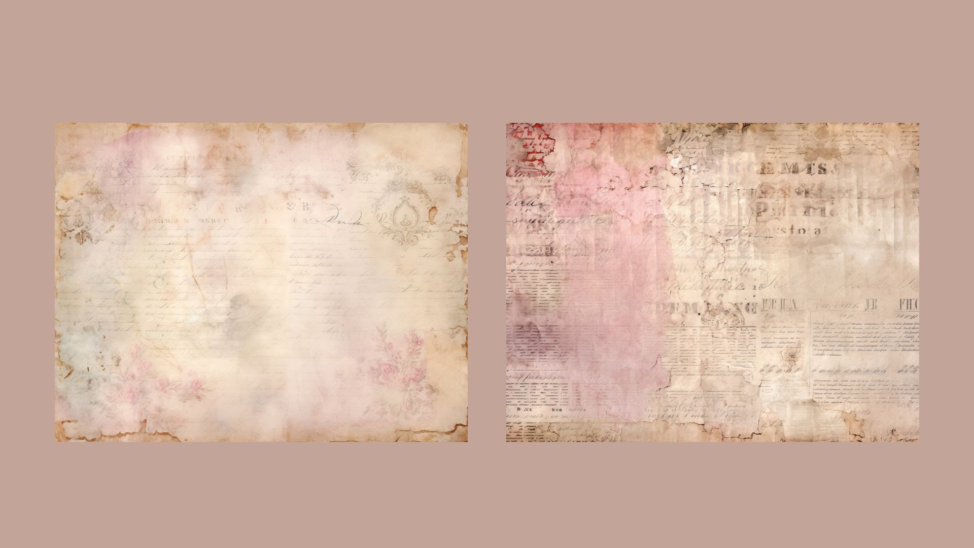 Pink Vintage Paper Junk Journal Kit Digital Paper Texture Grunge Sheets ...