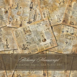 Kit de journal alchimique indésirable, pages de bouteilles d'apothicaire, potions d'aquarelle, papier numérique pour scrapbooking, arrière-plans de sorcellerie, feuilles de collage