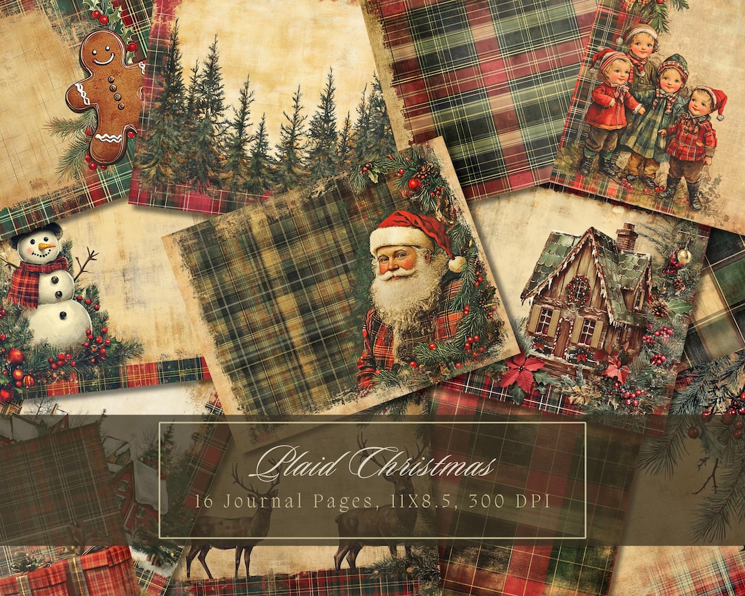 Plaid Christmas Junk Journal Kit Noel Backgrounds Vintage Ephemera ...