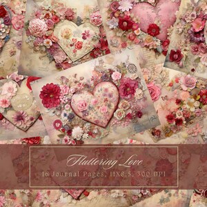 Blumen Herzen Junk Journal Kit Vintage Liebesbrief Digitales Papier für Scrapbooking Vintage Valentine Blumen Ephemera Schmetterling Journal Seite