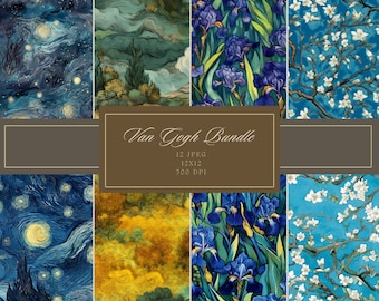 Van Gogh Bundle Digital Paper Set Seamless Patterns Digital Prints for Scrapbooking Fabric print 12 JPEG Set Instant Download Commercial Use