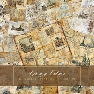 Kit diario Gunge Junk Fogli di collage di architettura shabby Carta digitale stampabile per scrapbooking Pagine di viaggio rovinate Ephemera vintage