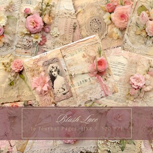 Rosa Vintage Spitze Junk Journal Kit Shabby Chic Collage Sheets druckbare Grunge digitales Papier Scrapbooking Antique Distressed Seiten