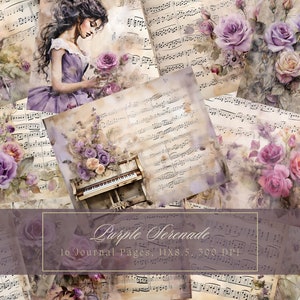 Flores y Música Junk Journal Kit Vintage Ephemera Journal Papel Digital para Scrapbooking Imprimible Shabby Pages Journal Kit Shabby Chic
