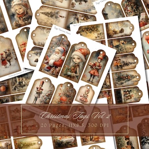 144 Christmas Tags Printable Bundle Winter Ephemera Kit Christmas Watercolor Present Tag Digital Collage Sheet for Scrapbooking Noel