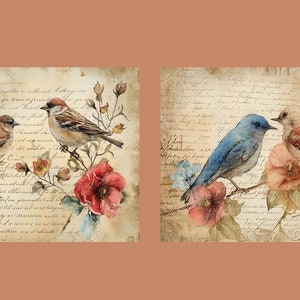 Watercolor Birds and Flowers Junk Journal Kit Vintage Ephemera Journal ...