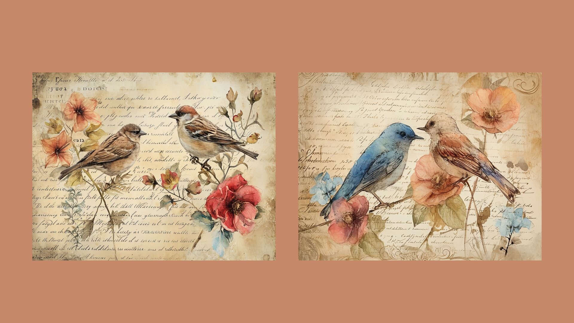 Watercolor Birds and Flowers Junk Journal Kit Vintage Ephemera Journal ...