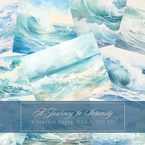 Watercolor Ocean Junk Journal Kit Blue Waves Journal Pages Water Digital Paper for Scrapbooking Tropical Journal Paper Printable