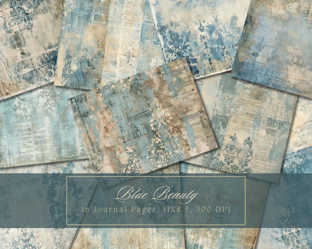 Blue Vintage Junk Journal Kit Digital Paper Texture Grunge Scrapbooking ...