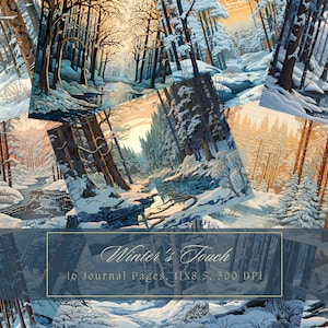 Magic Winter Forest Junk Journal Paper Christmas Background Journal Pages Printable Junk Journal Kit Snowy Morning Digital Paper Scrapbook