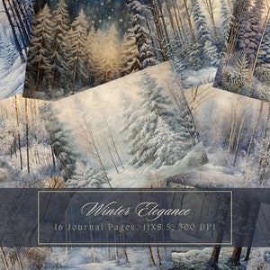 Aquarelle hiver forêt Junk Journal papier hiver fond Journal Pages imprimable Junk Journal Kit neige papier numérique pour Scrapbooking