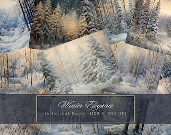 Watercolor Winter Forest Junk Journal Paper Winter Background Journal Pages Printable Junk Journal Kit Snow Digital Paper for Scrapbooking