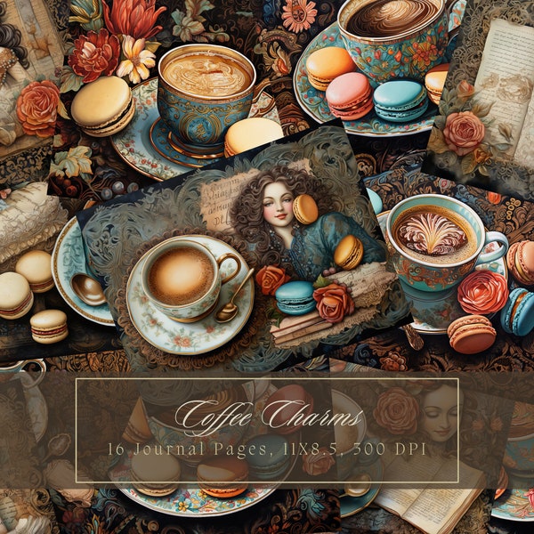 Bohemian Coffee Junk Journal Kit Vintage Ephemera Gypsy Floral Digital Paper for Scrapbooking Printable Collage Sheets Instant Download