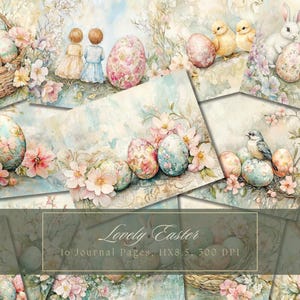 Kit de journal de Pâques à l'aquarelle vintage oeufs de Pâques journal lapin éphémères papier numérique pour scrapbooking lapin pastel pages imprimables