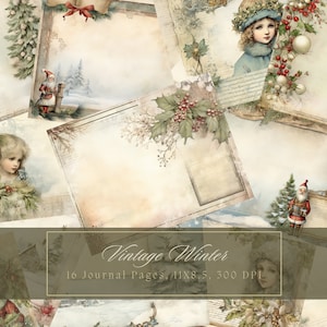 Vintage Christmas Junk Journal Kit Rustic Winter Digital Paper for Scrapbooking Shabby Christmas Blank Journal Pages Instant Download
