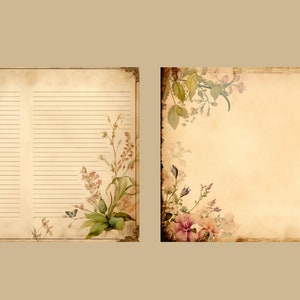 Vintage Floral Printable Junk Journal Pages Grunge Lined Paper Vintage ...