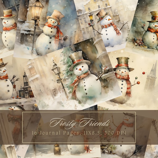 Christmas Snowman Junk Journal Kit Winter Journal Digital Paper for Scrapbooking Christmas Decor Watercolor Printable Pages Commercial Use
