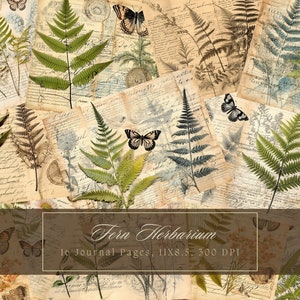 Fern Junk Journal Kit Vintage Wild Botanische Groene Bladeren Forest Journal Digitaal Papier Scrapbooking Vintage Afdrukbare Shabby Mixed Media