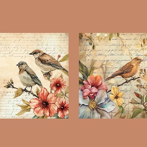 Watercolor Birds and Flowers Junk Journal Kit Vintage Ephemera Journal ...