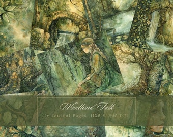 Elven Woodland Junk Journal Kit Magical Forest Elf Double Pages Fairy Tree Digital Paper Scrapbooking Watercolor Fantasy Collage Printable