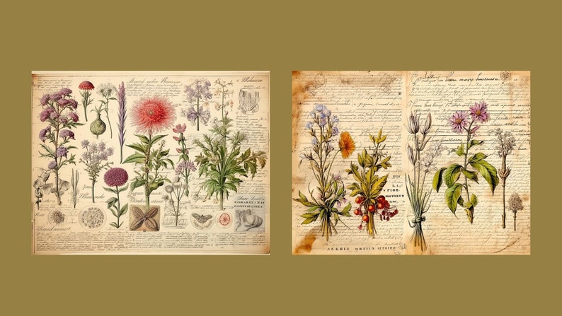 Botanical Herbs Junk Journal Kit Botany Collage Sheet Herbal Digital Paper Scrapbooking Watercolor Plant Vintage Ephemera Apothecary Pages image 4