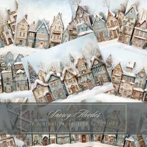 Kit de journal indésirable vintage maisons d'hiver Noël vintage éphémère journal neige papier numérique pour scrapbooking feuilles de collage imprimable