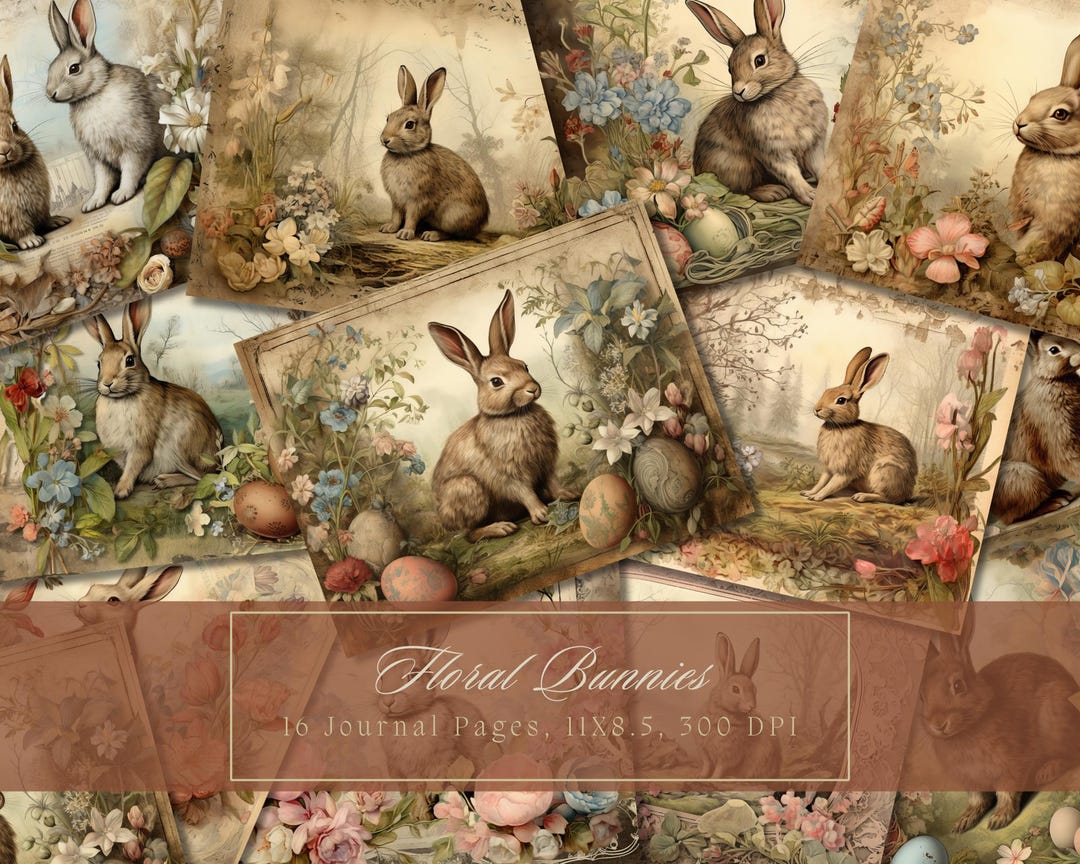 Easter Bunnies Junk Journal Kit Easter Eggs Vintage Ephemera Bunny ...
