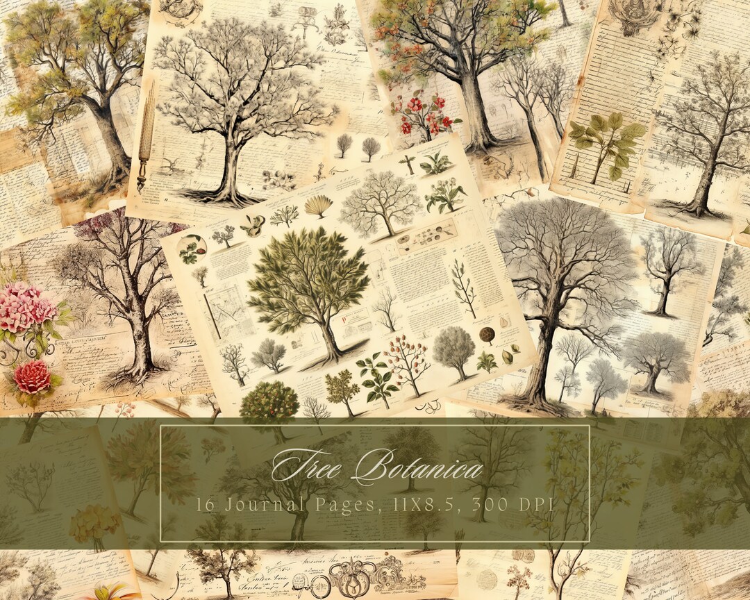 Trees Junk Journal Kit Vintage Botanical Watercolor Journal Forest ...
