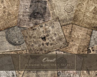 Kit per diario gotico, carta digitale per scrapbooking, collage fantasy dark, effimeri vintage, grimorio, teschio, pagina di Halloween