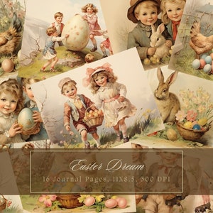 Vintage Ostern Junk Journal Kit Ostereiersuche Vintage Ephemera Journal Digital Paper Scrapbooking druckbare viktorianische Seiten Shabby Chic