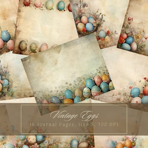 Huevos de Pascua Kit de diario basura Vintage Ephemera Colorido Diario de Pascua Papel digital para Scrapbooking Shabby Huevo de Pascua Páginas imprimibles