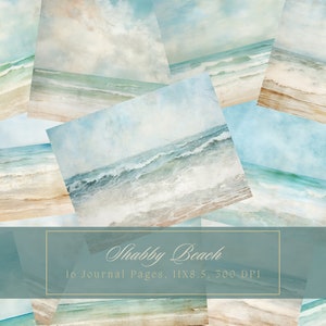 Beach Junk Journal Kit Paisaje marino Fondo Papel digital costero para Scrapbooking Mar y arena Efímera Verano Shabby Chic Collage Imprimible