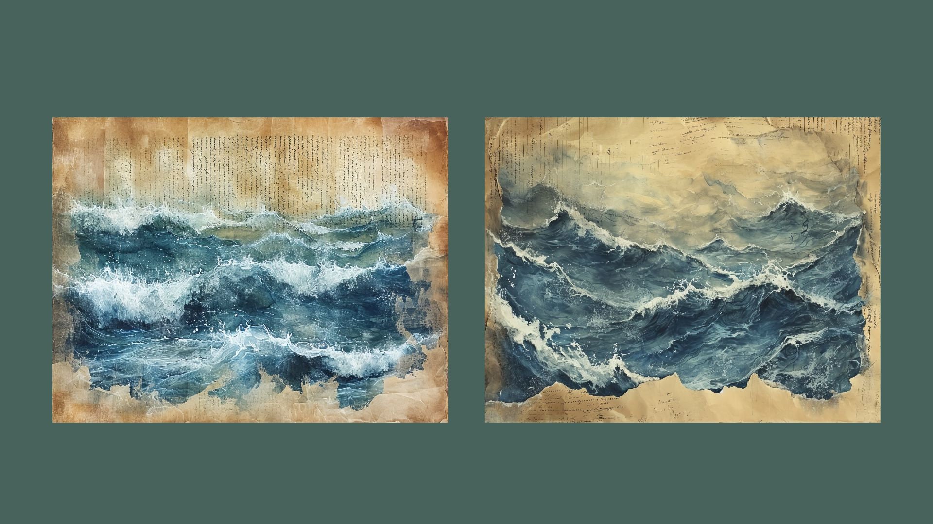 Watercolor Ocean Junk Journal Kit Blue Waves Journal Pages Stormy Water ...