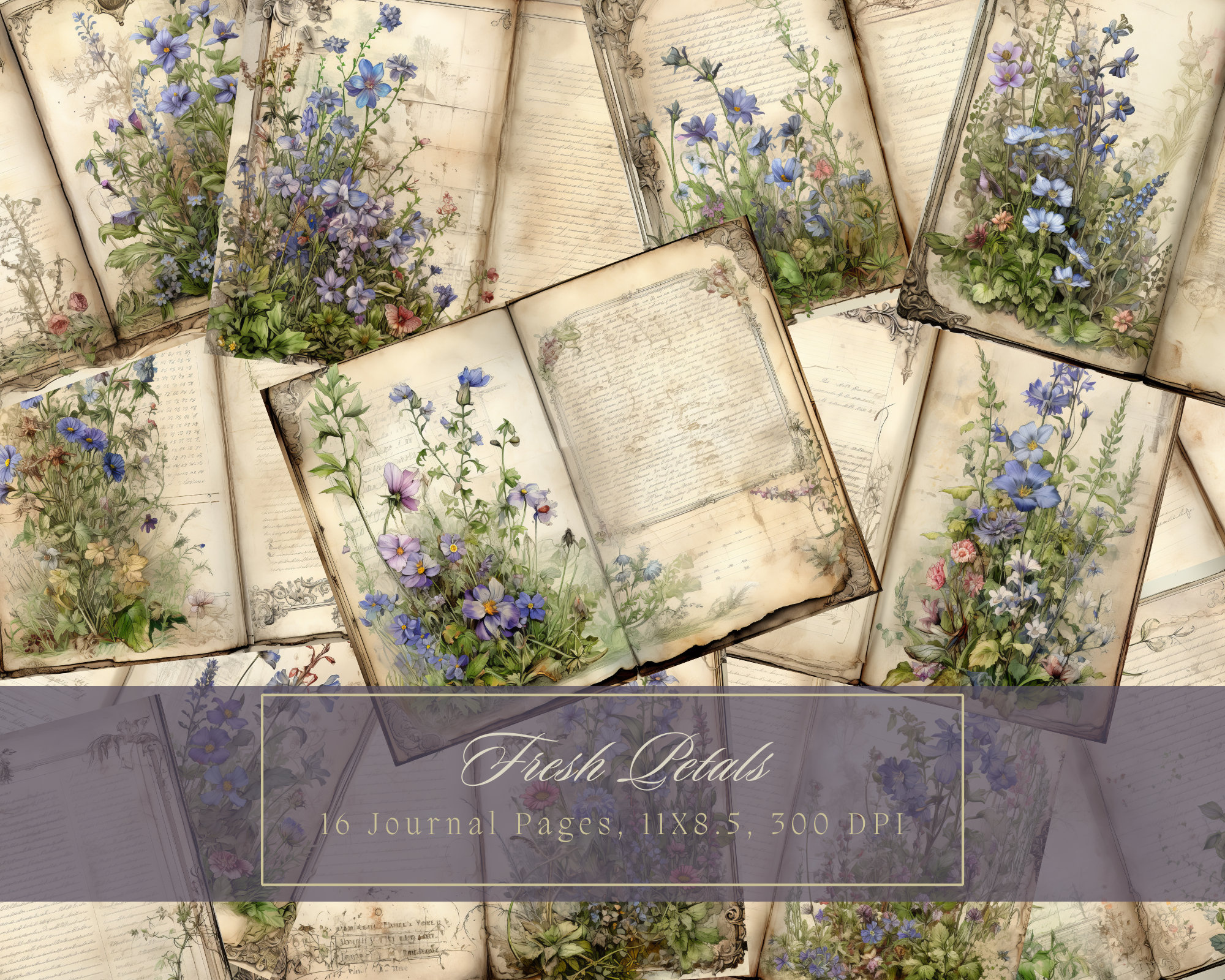 Wildflower Junk Journal Kit Floral Double Journal Pages Flower Digital ...