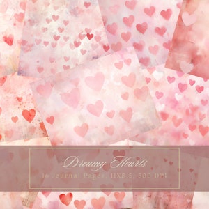 Vintage Hearts Junk Journal Kit Papel Digital Textura Rosa Grunge Página Textura Scrapbooking Vintage Valentine Ephemera Shabby Journal Pages