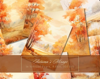 Watercolor Autumn Forest Junk Journal Paper Autumn Background Journal Pages Printable Junk Journal Kit Trees Digital Paper for Scrapbooking