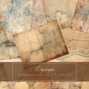 Vintage kaarten Junk Journal Kit Reizen afdrukbare dagboekpagina's Grunge digitaal papier rustieke lege pagina's Vintage lege stadskaart Shabby Chic