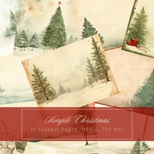 Aquarel Kerst Forest Junk Journal Kit Winter Journal Digitaal papier voor Scrapbooking Afdrukbare lege pagina's Noel Blank Journal Page