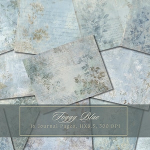 Blue Vintage Paper Junk Journal Kit Digital Paper Texture Grunge Sheets Scrapbooking Vintage Ephemera Shabby Pages Journal Instant Download
