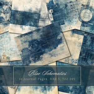 Blue Collage Junk Journal Kit Navy Digital Paper Texture Grunge Sheets Scrapbooking Vintage Ephemera Shabby Pages Journal Instant Download