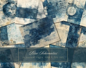 Zestaw dziennika Blue Collage Junk Navy Digital Paper Texture Grunge Sheets Scrapbooking Vintage Ephemera Shabby Pages Journal Instant Download