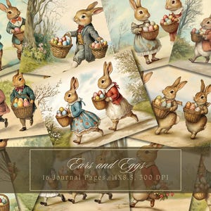 Kit de journal indésirable Lapins de Pâques chasse aux œufs de Pâques vintage Ephemera Bunny Journal Papier numérique Scrapbooking Lapin aquarelle Pages imprimables