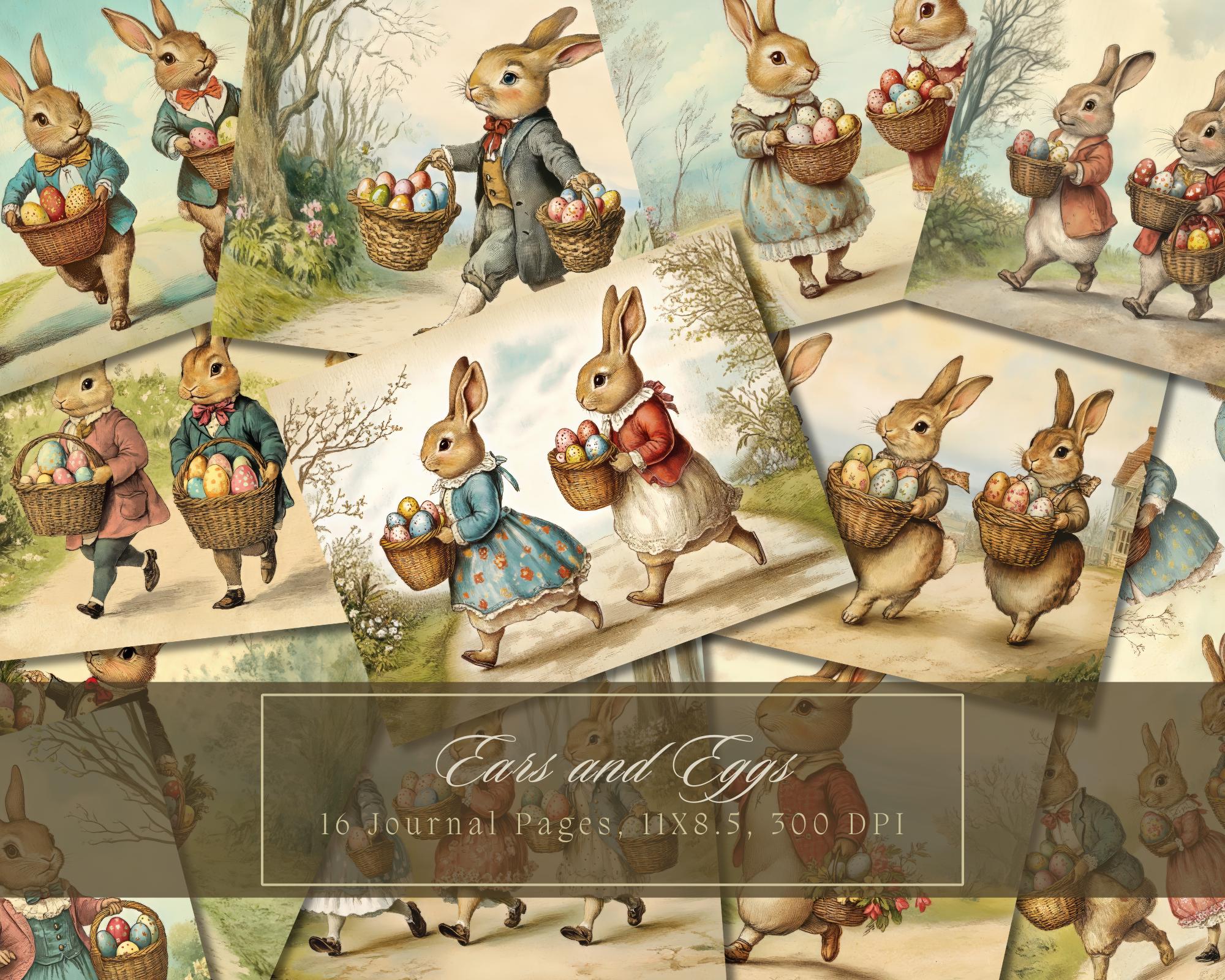 Easter Bunnies Junk Journal Kit Easter Egg Hunt Vintage Ephemera Bunny ...